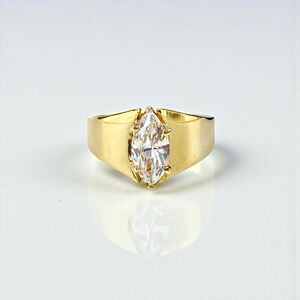 Vintage Avon Gold Tone Marquise Cut Clear Cubic Zirconia Stone Ring, Size 9